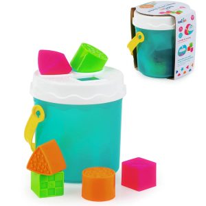TuliFun Wiaderko sorter kształtów sorterek TF30119, zabawki Nino Bochnia, pomysł na prezent dla rocznego dziecka, sorterek kształtów z wiadereczkiem, wiaderko i klocki w różnych kształtach