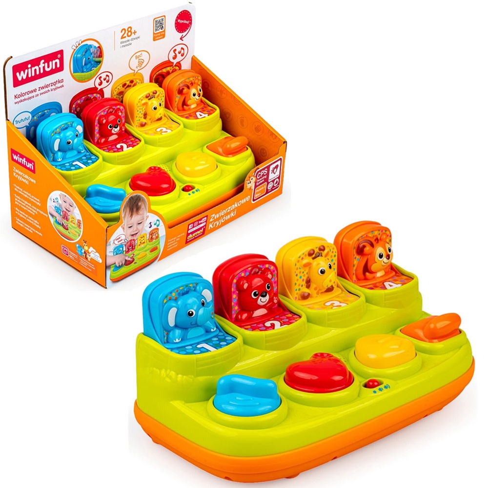 WinFun Zwierzakowe kryjówki WF30407, zabawki Nino Bochnia, pomysł na prezent dla maluszka, znajdź zwierzątko, ciekawa zabawka dla rocznego dziecka