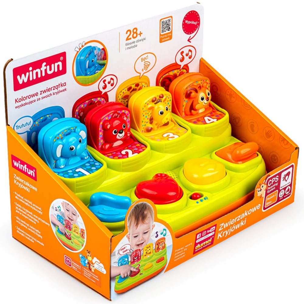 WinFun Zwierzakowe kryjówki WF30407, zabawki Nino Bochnia, pomysł na prezent dla maluszka, znajdź zwierzątko, ciekawa zabawka dla rocznego dziecka