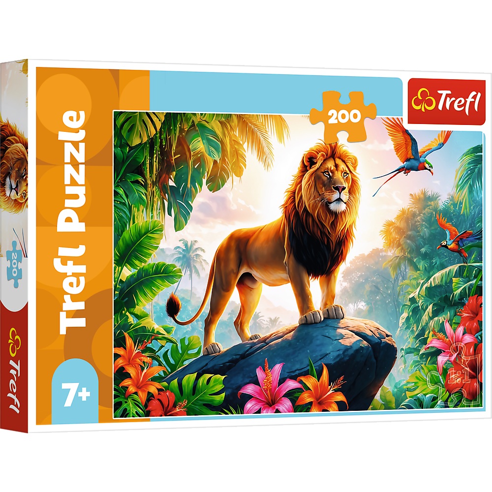 trefl puzzle 200 el Król dżungli 13329, puzzle dla 7 latka, puzzle z lwem, co kupić na 7 urodziny