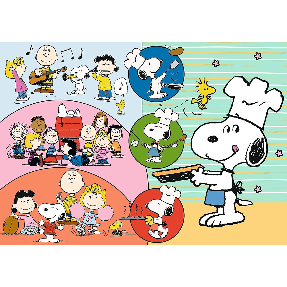 trefl puzzle 200 el Snoopy i przyjaciele 13368, zabawki Nino Bochnia, pomysł na prezent dla 8 latka, puzzle ze Snoopym