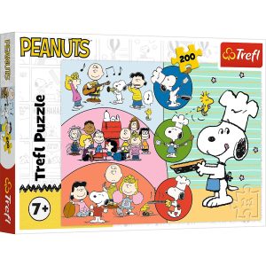 trefl puzzle 200 el Snoopy i przyjaciele 13368, zabawki Nino Bochnia, pomysł na prezent dla 8 latka, puzzle ze Snoopym