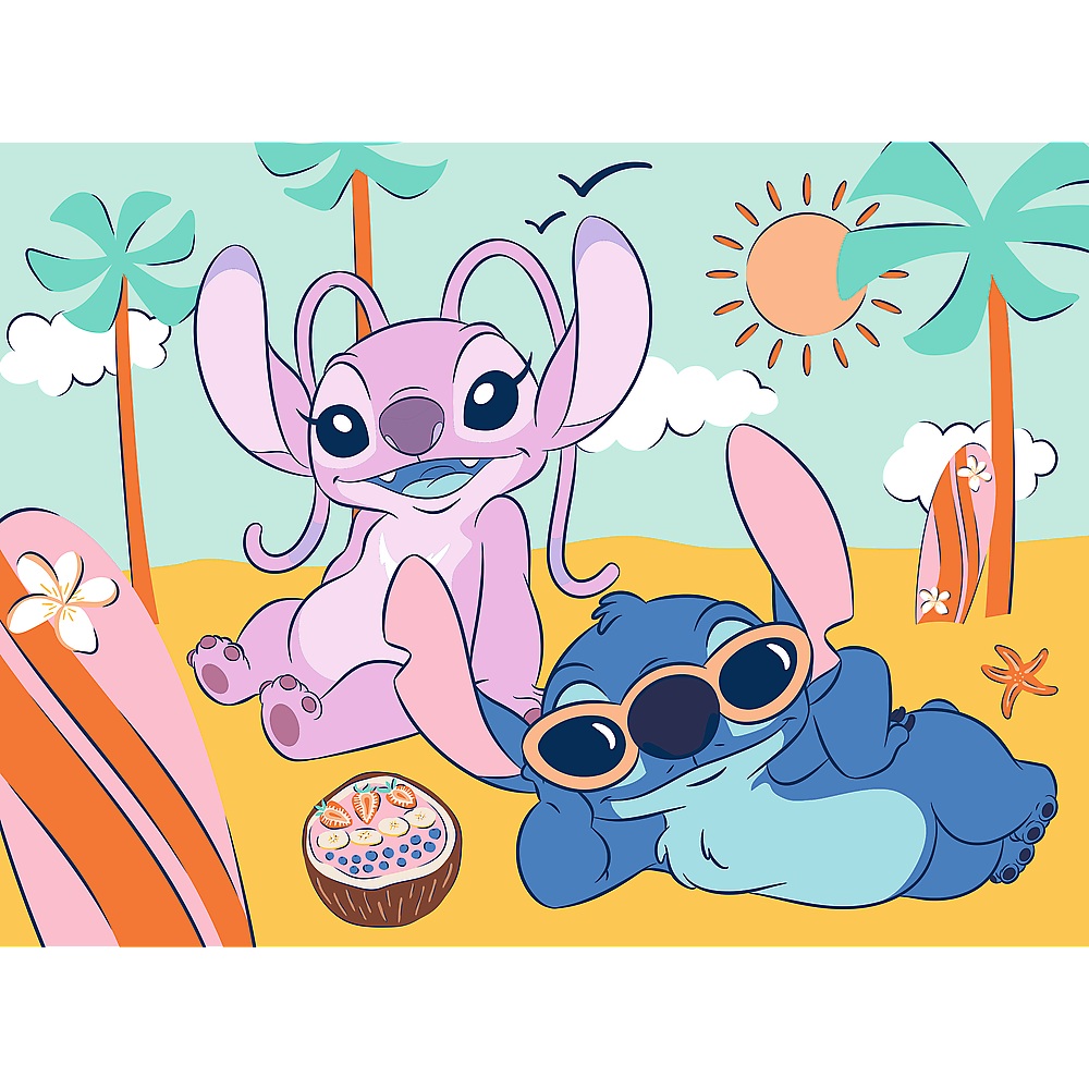 trefl puzzle 30 el Lilo i Stitch Uśmiech Stitcha + plakat kolekcjonerski 18341, zabawki Nino Bochnia, pomysł na prezent dla 4 latka puzzle ze Stitchem