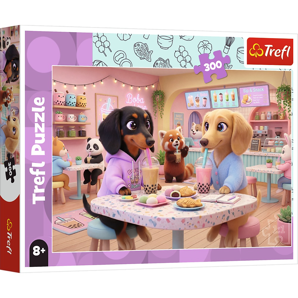 trefl puzzle 300 el Jamniki w kawiarni 23050, zabawki Nino Bochnia, pomysł na prezent dla 8 latki, puzzle dla dziewczynki na 7 lat