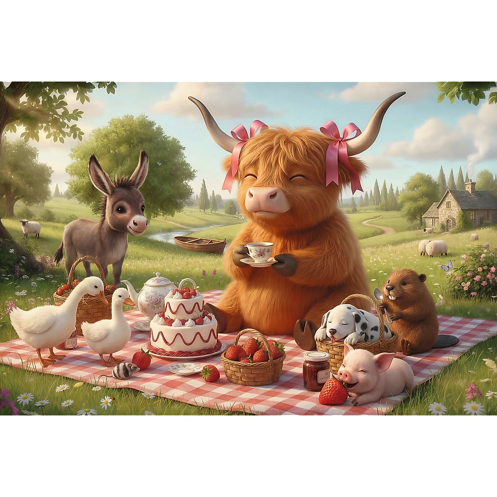 trefl puzzle 300 el Słodki piknik 23051, zabawki Nino Bochnia, pomysł na prezent dla 8 latki, puzzle dla dziewczynki na 8 lat