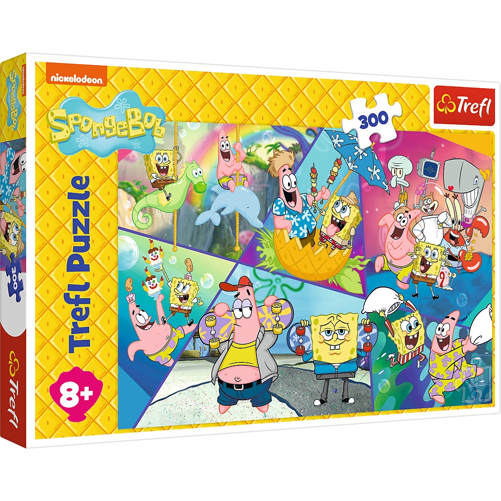trefl puzzle 300 el Spongebob w Bikini Dolnym 23038, zabawki Nino Bochnia, pomysł na prezent dla 8 latka, puzzle ze Spongebobem