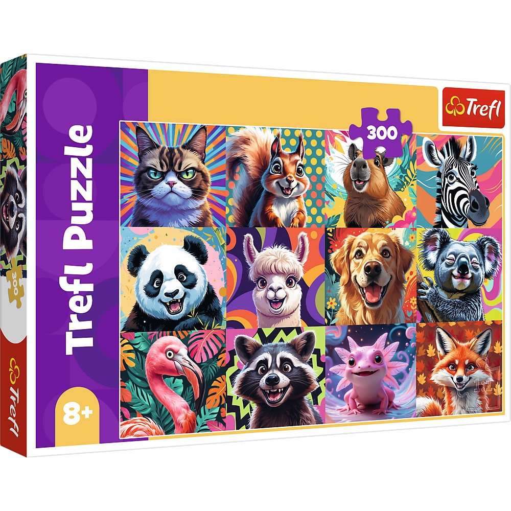 trefl puzzle 300 el Zabawne portrety zwierząt 23030, zabawki nino Bochnia, pomysł na prezent dla 8 latki, puzzle ze zwierzętami