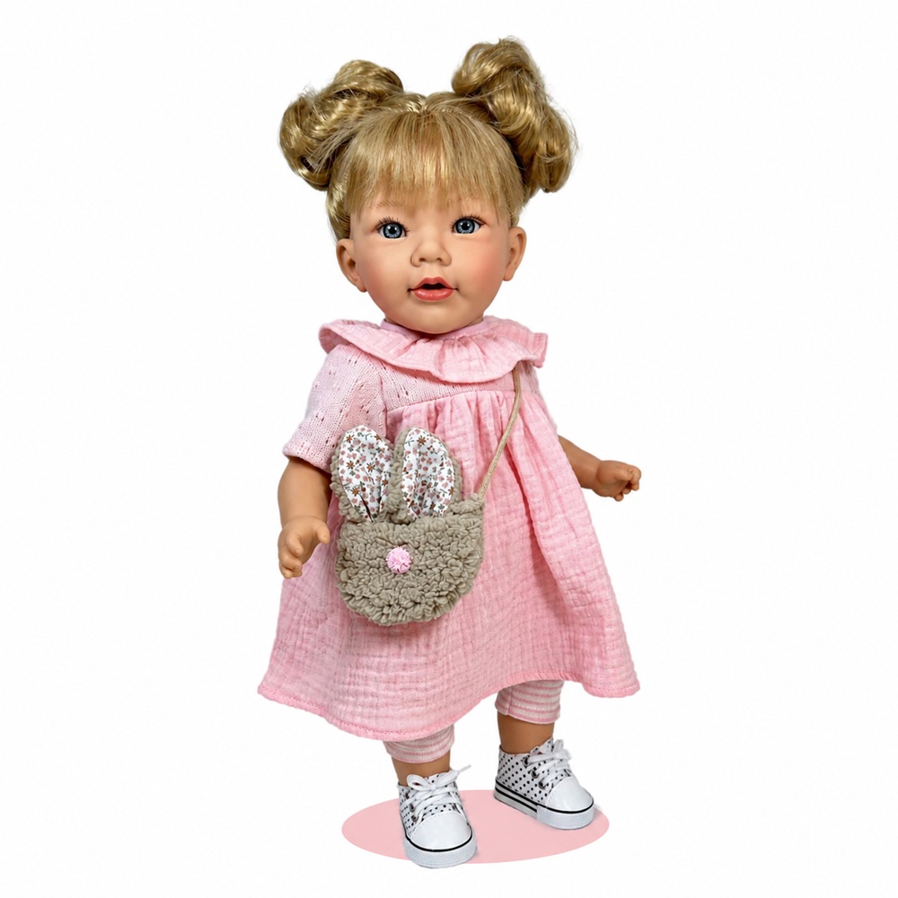 Nines d'Onil lalka hiszpańska z dźwiękiem Chloe Rabbit 45 cm 6461, zabawki Nino Bochnia, pomysł na prezent dla 5 latki, lalka jak żywa, lalka bobas pachnie budyniem waniliowym, lalka jak żywa z torebką