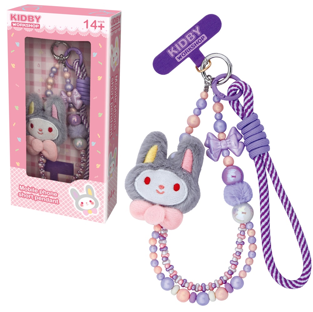 Toys Inn Brelok do telefonu królik fioletowy, zabawki Nino Bochnia, brelok do plecaka, pomysł na dodatek do prezentu dla nastolatki, stylowy brelok dla nastolatki