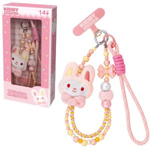 Toys Inn Brelok do telefonu królik różowy, zabawki Nino Bochnia, brelok do plecaka, pomysł na dodatek do prezentu dla nastolatki, stylowy brelok