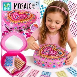 Toys Inn Szkatułka mozaika serce do samodzielnego ozdabiania, zabawki Nino Bochnia, pomysł na prezent dla 6 latki, szkatułka na biżuterię, pudełko na biżuterię do ozdabiania, zestaw kreatywny DIY